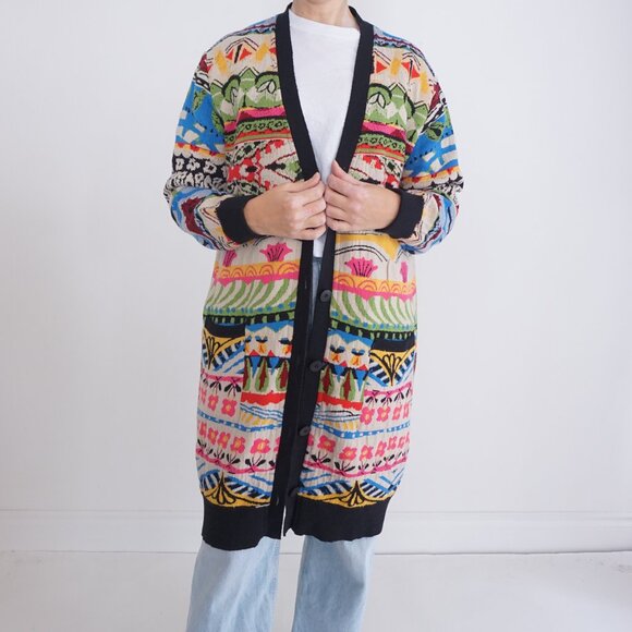 Aldo Martins Nashira Sweater Multi Color Wool Blend Long Cardigan Sweater L - Picture 2 of 15